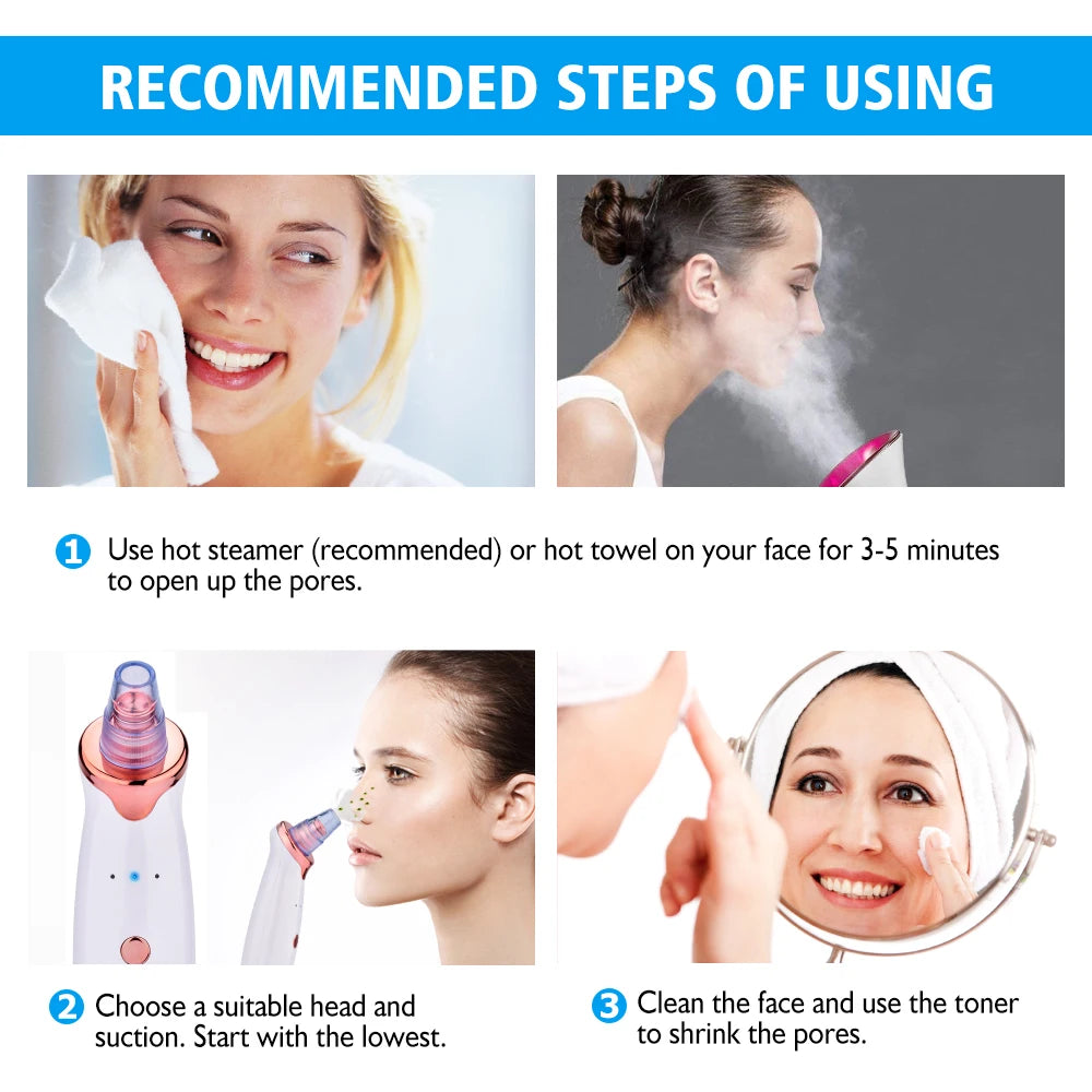 USB Rechargeable Blackhead Remover Vacuum Suction Pore Cleaner Extractor Acne Comedone Whitehead Pimple Removal Spot Cleaner