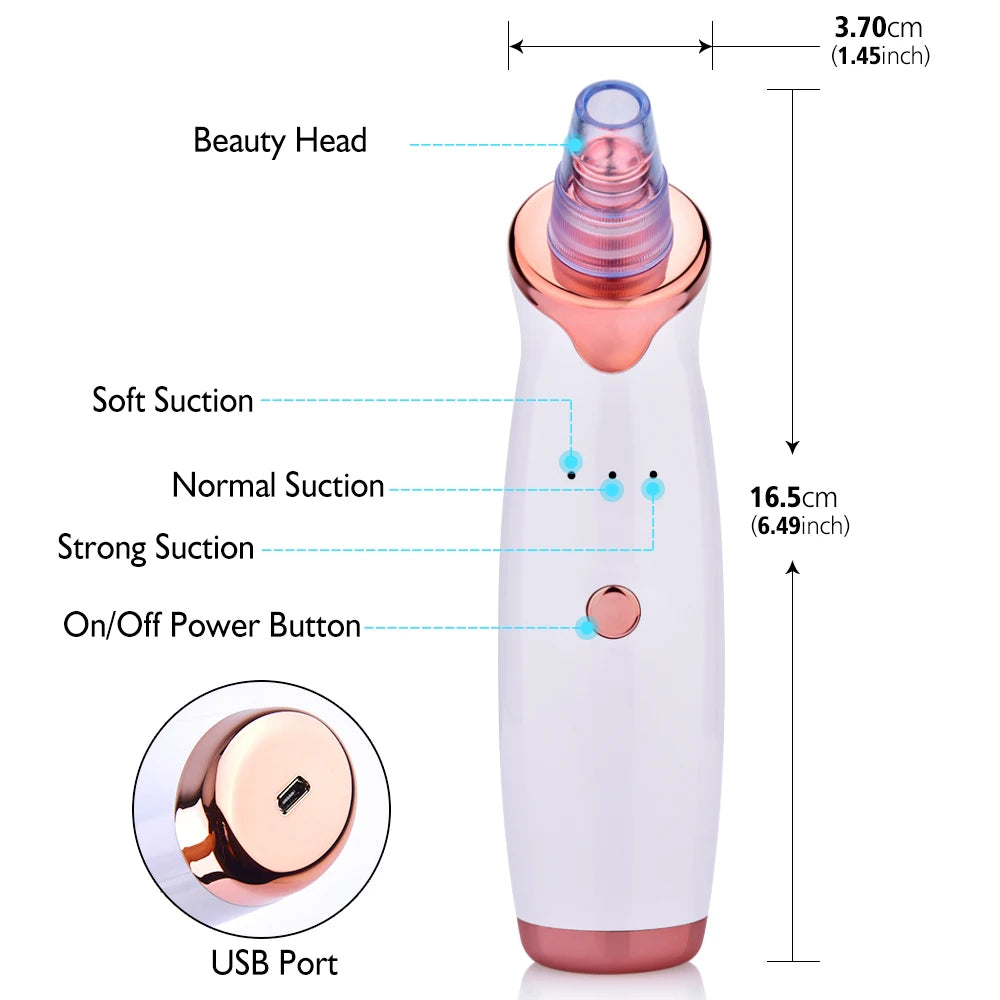 USB Rechargeable Blackhead Remover Vacuum Suction Pore Cleaner Extractor Acne Comedone Whitehead Pimple Removal Spot Cleaner