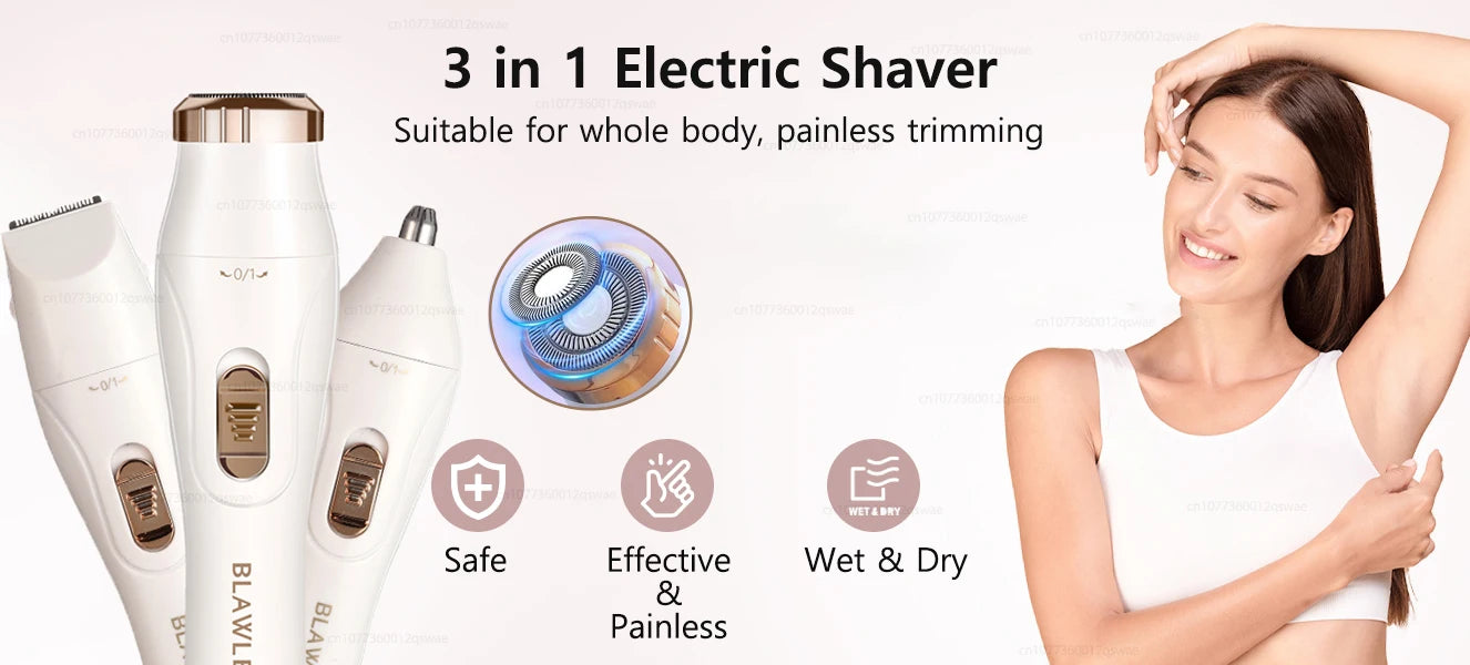 Electric Shaver for Women Female Razor Bikini Trimmer Facial Shavers for Ladies Body Underarms Legs Portable Painless Epilator