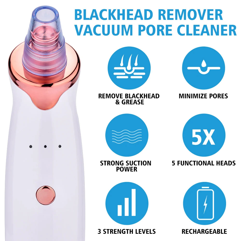 USB Rechargeable Blackhead Remover Vacuum Suction Pore Cleaner Extractor Acne Comedone Whitehead Pimple Removal Spot Cleaner